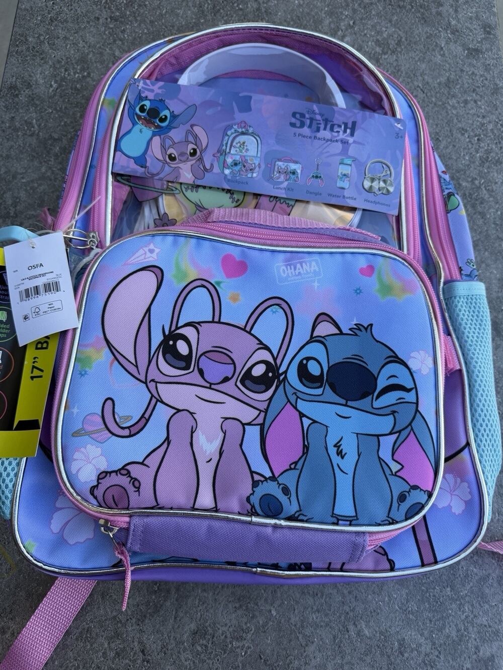 Lilo & Stitch Blue 17" Backpack Set with Lunch kit, Headphones and Water Bottle